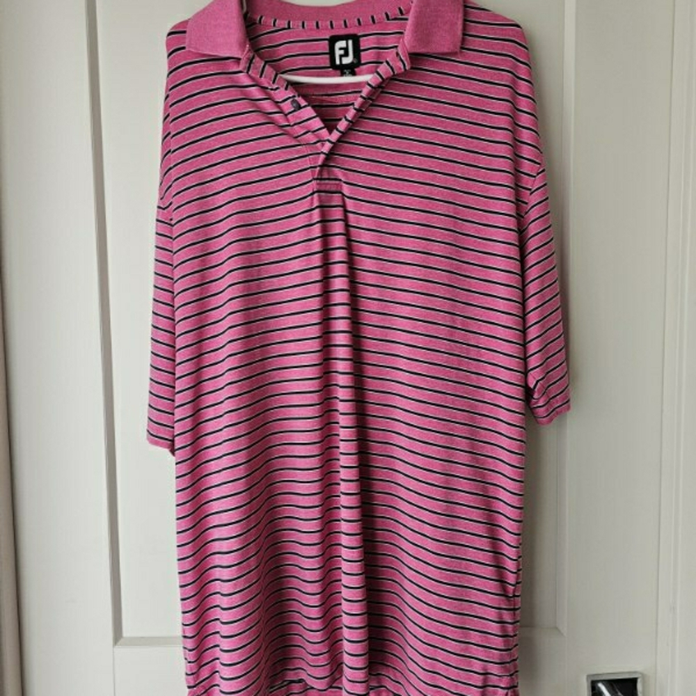 FootJoy Pink and Black Striped Polo Shirt